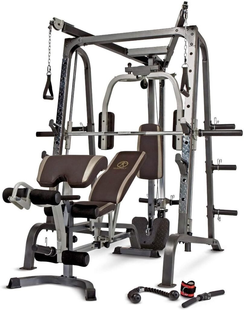 MARCY Pro Smith Cage Workout Machine Full Body Training Home Gym System with Leg Developer, Press Bar, PEC Deck, Cable Crossovers  Squat Rack