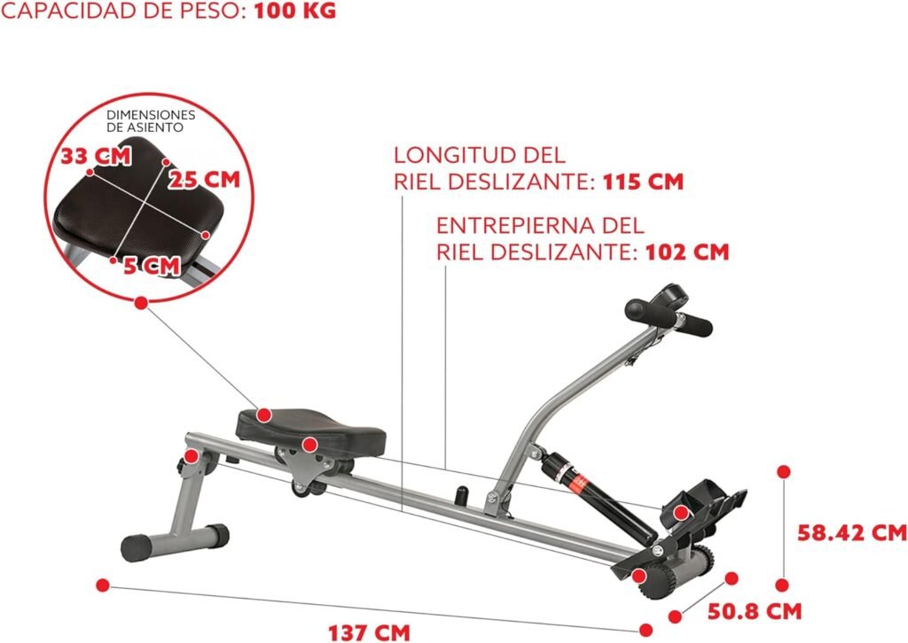 Sunny Health  Fitness Compact Adjustable Rowing Machine with 12 Levels of Complete Body Workout Resistance and Optional SunnyFit App Enhanced Connectivity