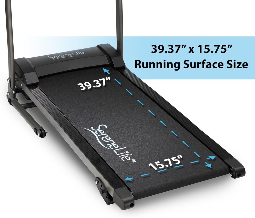 SereneLife Folding Treadmill - Foldable Home Fitness Equipment with LCD for Walking  Running - Cardio Exercise Machine - Preset and Adjustable Programs - Bluetooth Connectivity